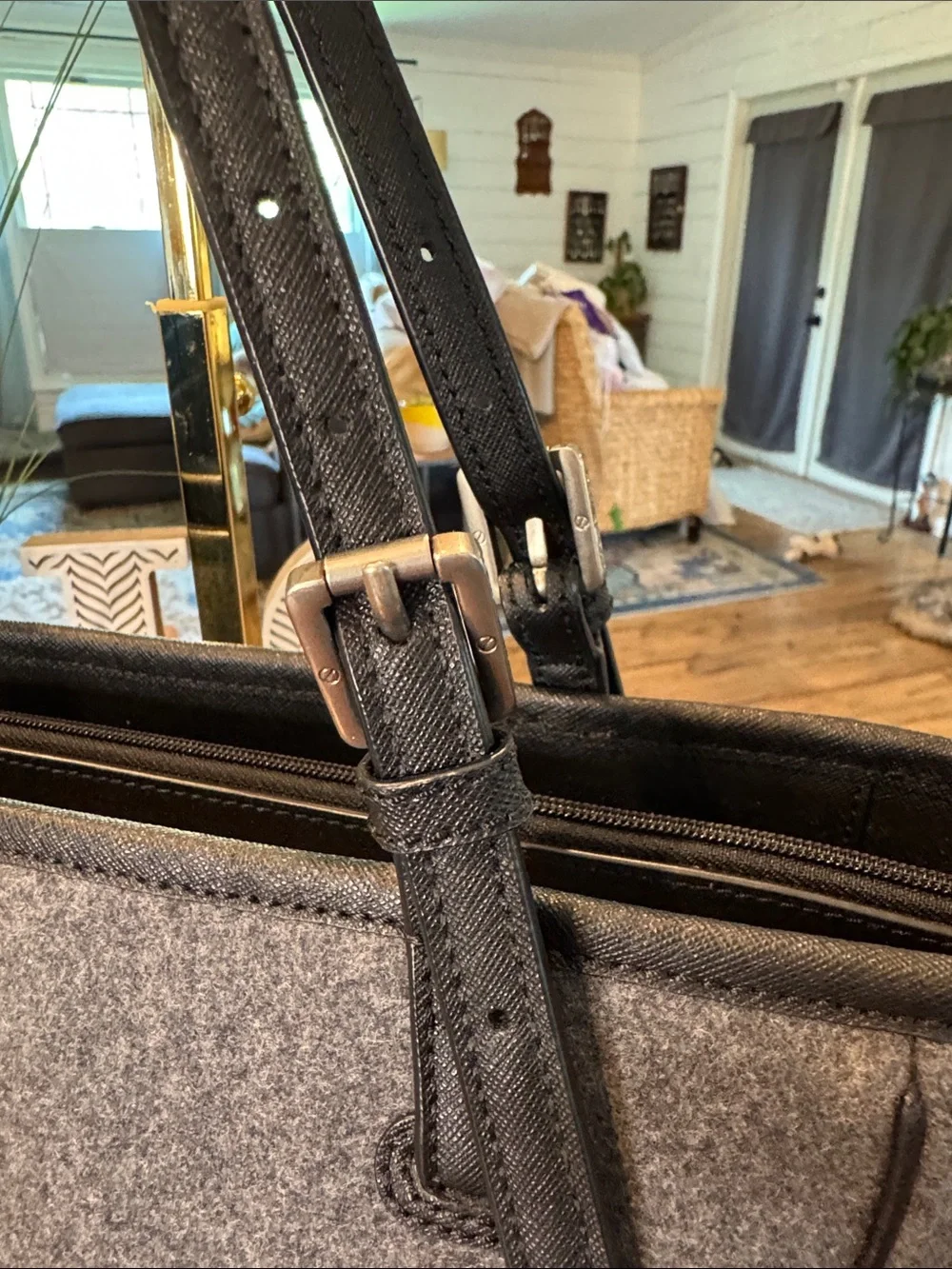 Tory Burch Gray Felt Tote with Black Trim